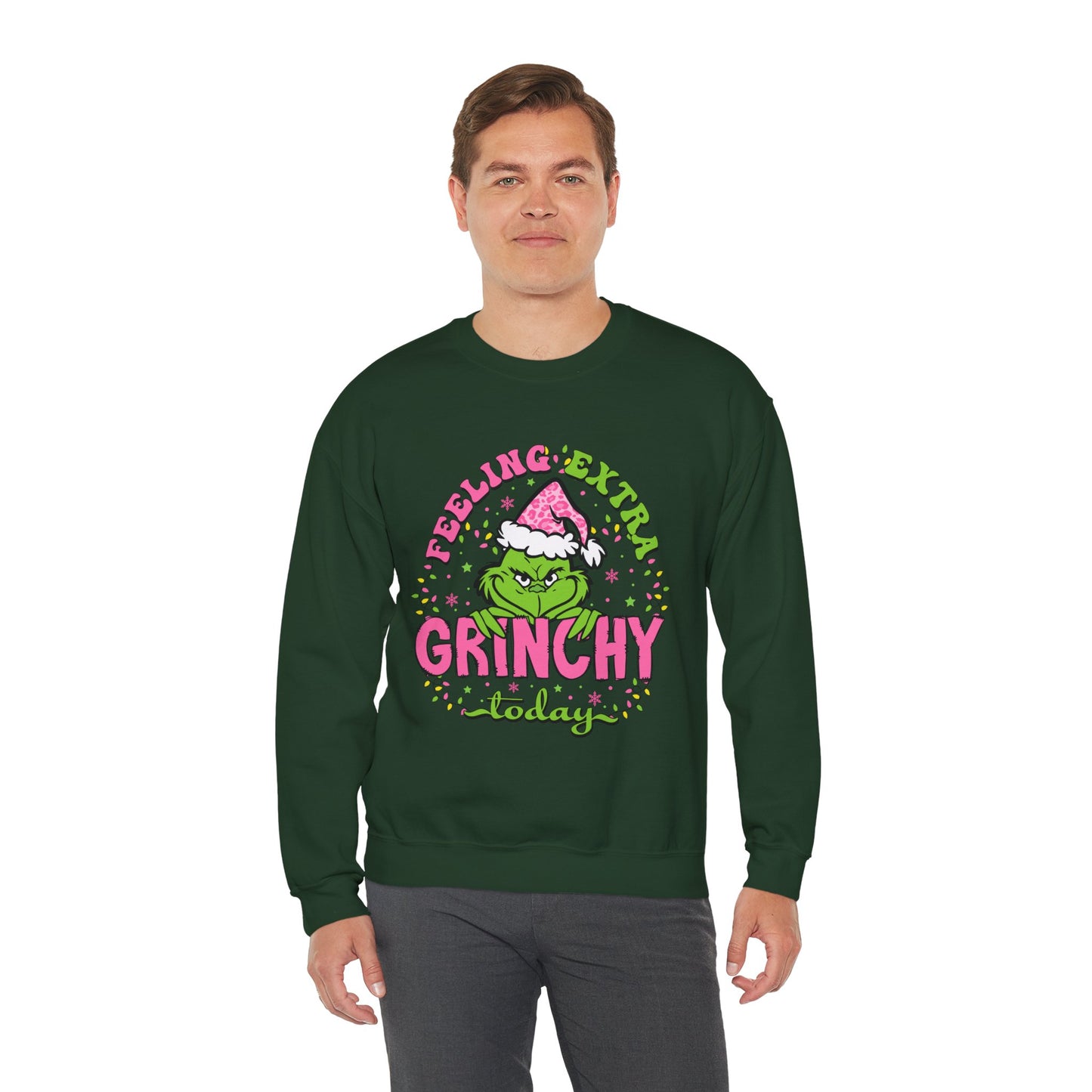 Feeling Extra Grinchy Today Funny Christmas Grinch-Inspired Holiday Sweatshirt – Pink Santa Festive Unisex Heavy Blend Crewneck