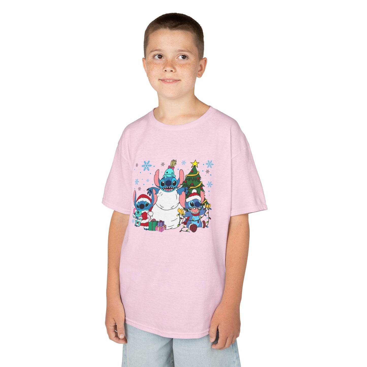 Stitch Christmas Vibes Kids T-Shirt – Cute Holiday Trio Heavy Cotton Tee