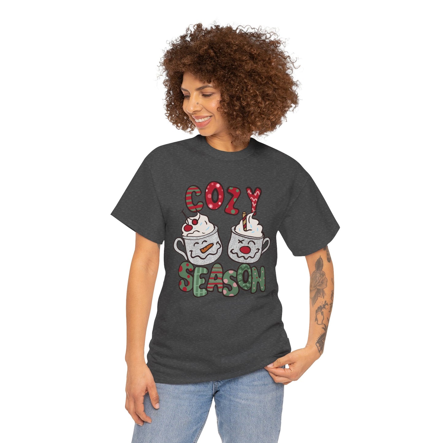 Cozy Season Christmas Unisex Heavy Cotton T-Shirt – Cute Holiday Hot Cocoa Tee