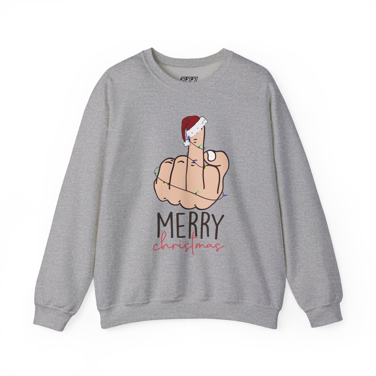 Merry Christmas Middle Finger Funny Adult Holiday Sweatshirt – Sarcastic Santa Joke Unisex Heavy Blend Crewneck