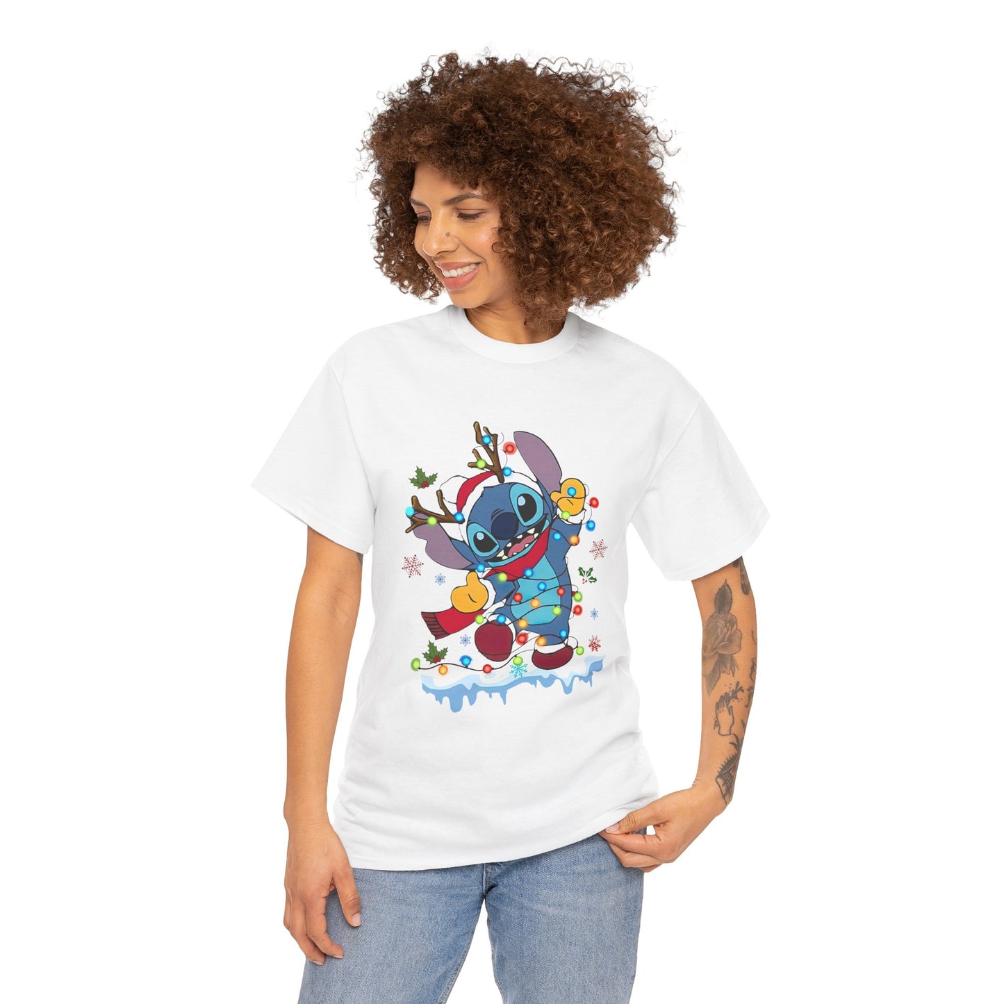 Festive Blue Alien Christmas Lights T-Shirt – Cute Holiday Unisex Tee
