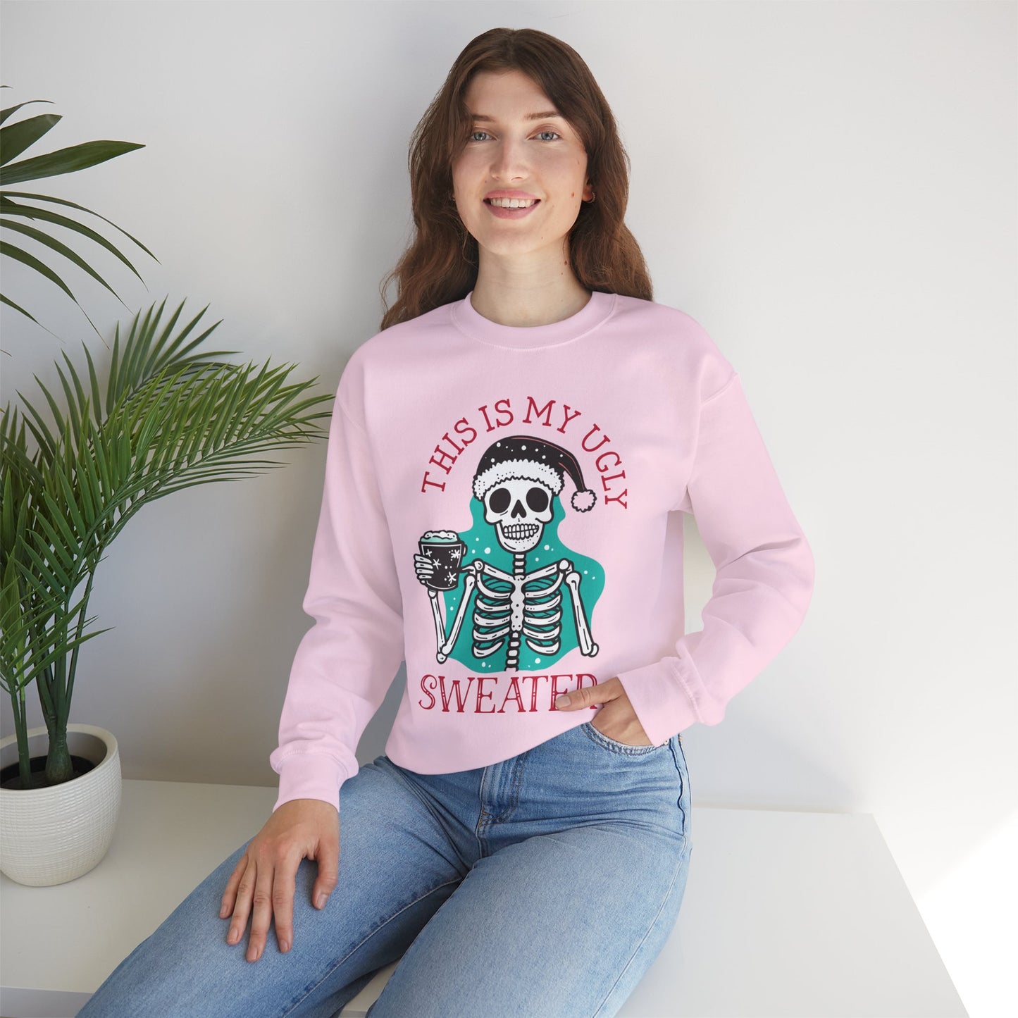 This Is My Ugly Sweater Christmas Crewneck – Funny Skeleton Holiday Sweatshirt (Unisex)