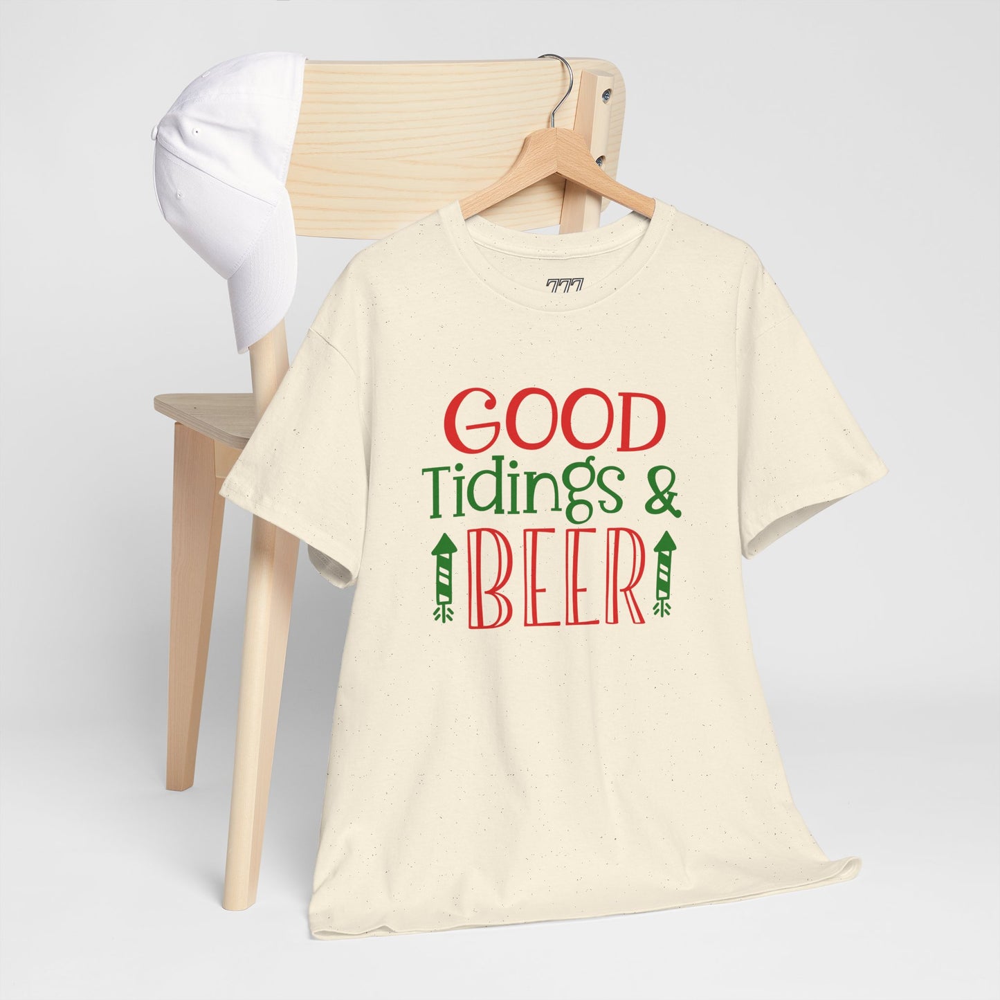 Good Tidings & Beer T-Shirt – Funny Christmas Drinking Unisex Heavy Cotton Tee