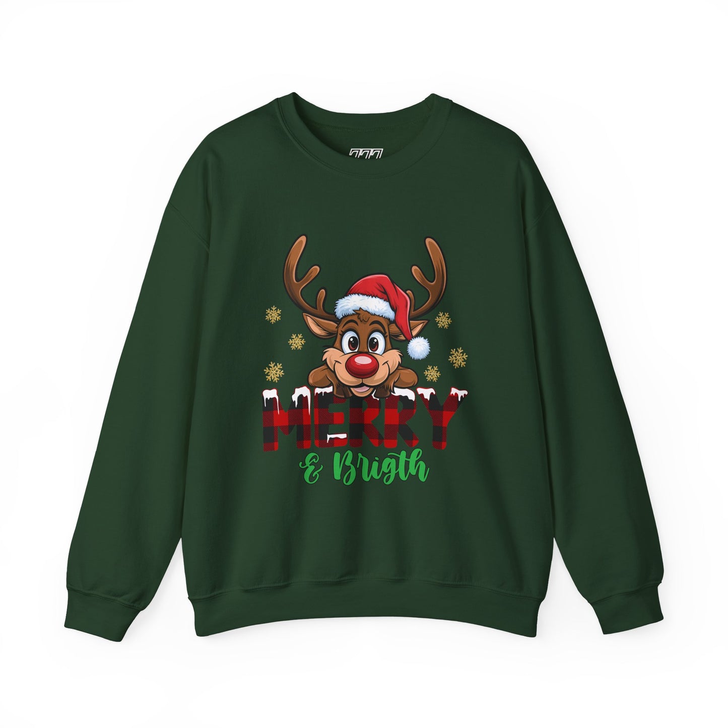 Merry & Bright Unisex Heavy Blend Crewneck Sweatshirt – Cute Christmas Reindeer Holiday Sweater