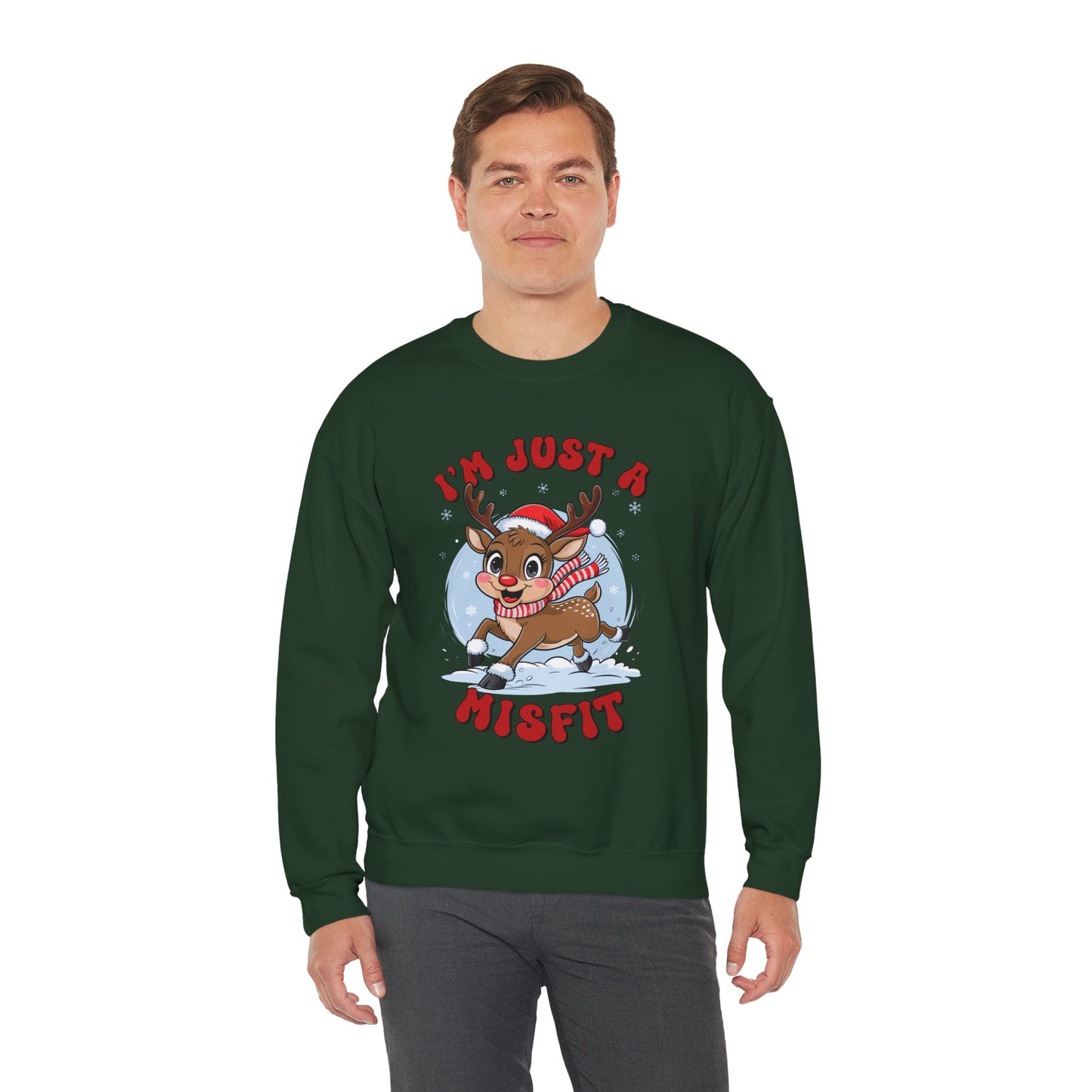 I’m Just a Misfit Unisex Heavy Blend Crewneck Sweatshirt – Cute Christmas Reindeer Holiday Sweater