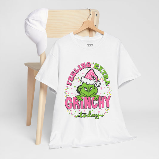 Feeling Extra Grinchy Today Funny Christmas Grinch-Inspired Holiday Tee – Pink Santa Festive Unisex Heavy Cotton T-Shirt
