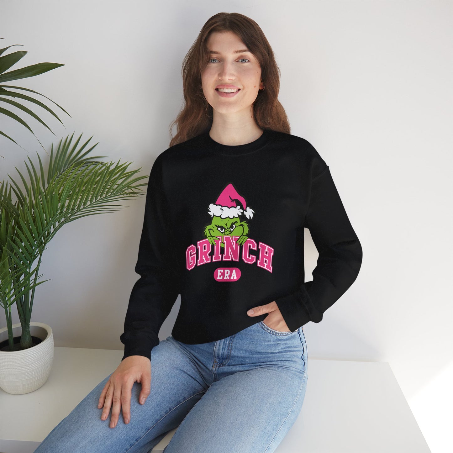 Grinch Era Christmas Crewneck – Cozy Pink Santa Grinch Sweatshirt (Unisex)
