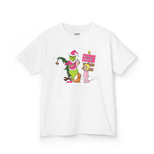 Welcome to Merryville Kids Christmas T-Shirt – Cute Green Holiday Creature Tee