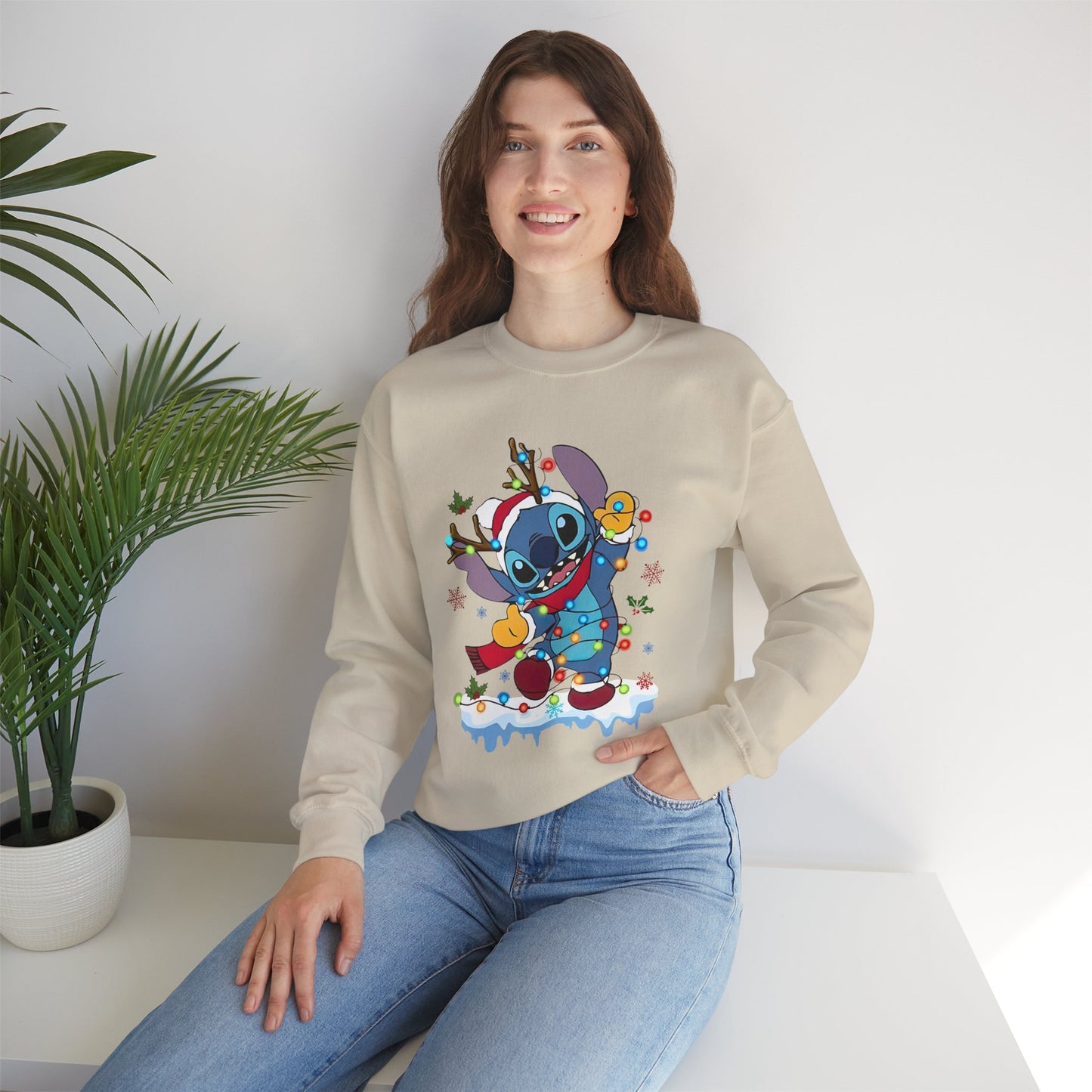 Festive Blue Alien Christmas Lights Unisex Heavy Blend Crewneck Sweatshirt – Cute Holiday Sweater