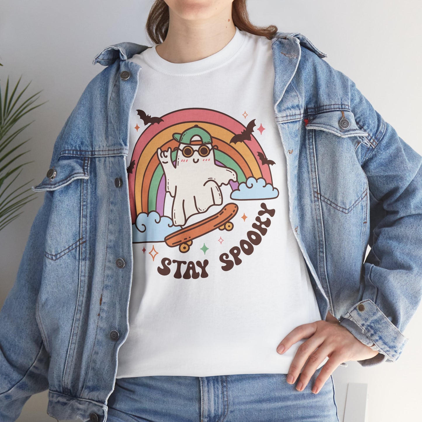 Stay Spooky Ghost Skater Unisex Heavy Cotton T-Shirt