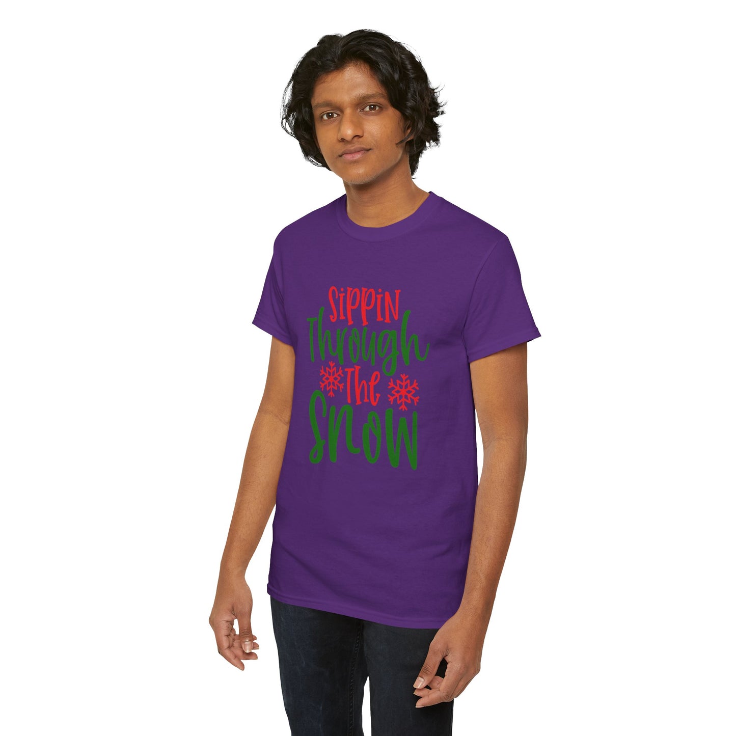 Sippin’ Through The Snow T-Shirt – Festive Holiday Beverage Unisex Heavy Cotton Tee