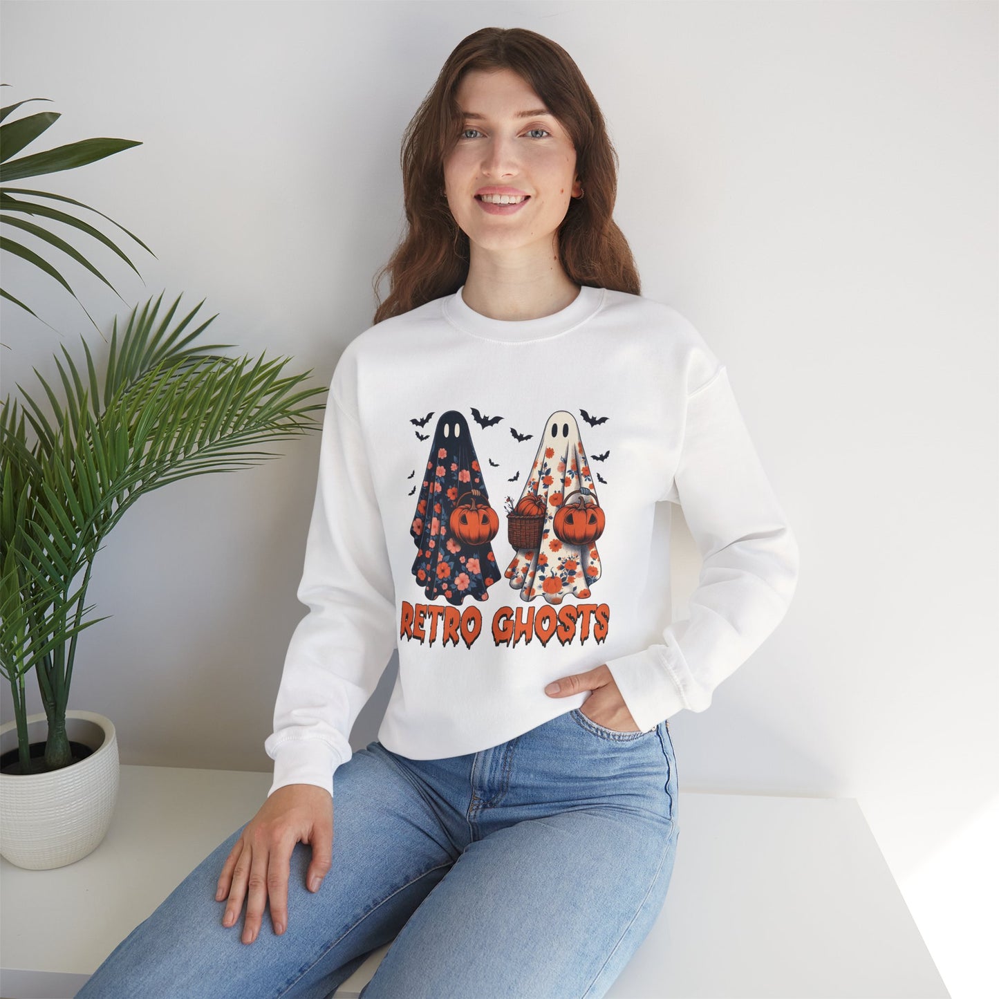 Retro Ghosts Unisex Heavy Blend Crewneck Sweatshirt