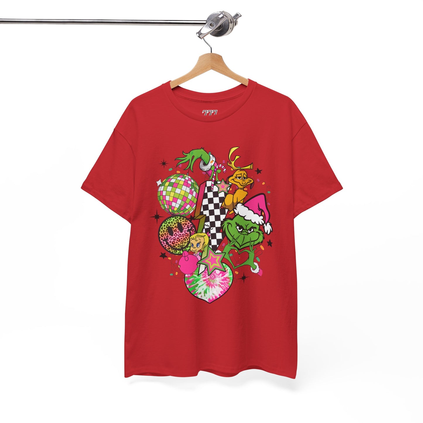Grinchy Bell Christmas T-Shirt – Neon Holiday Hearts & Grumpy Green Vibes Tee (Unisex)