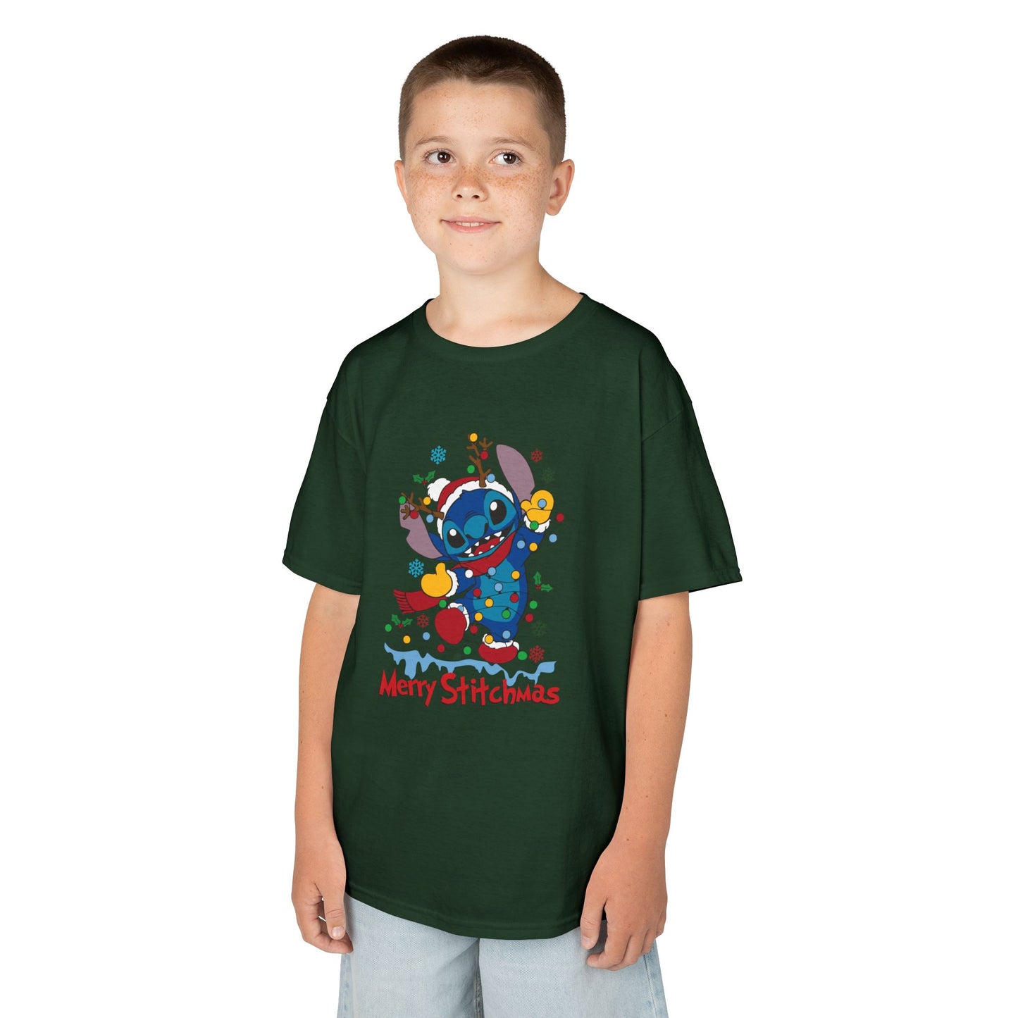 Merry Stitchmas Kids T-Shirt – Cute Holiday Alien Heavy Cotton Tee