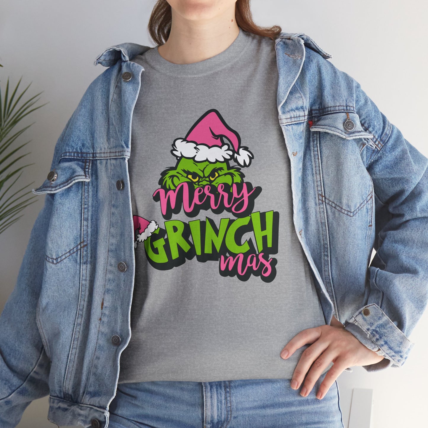 Merry Grinchmas Funny Christmas Grinch-Inspired Holiday Tee – Pink Santa Festive Unisex Heavy Cotton T-Shirt