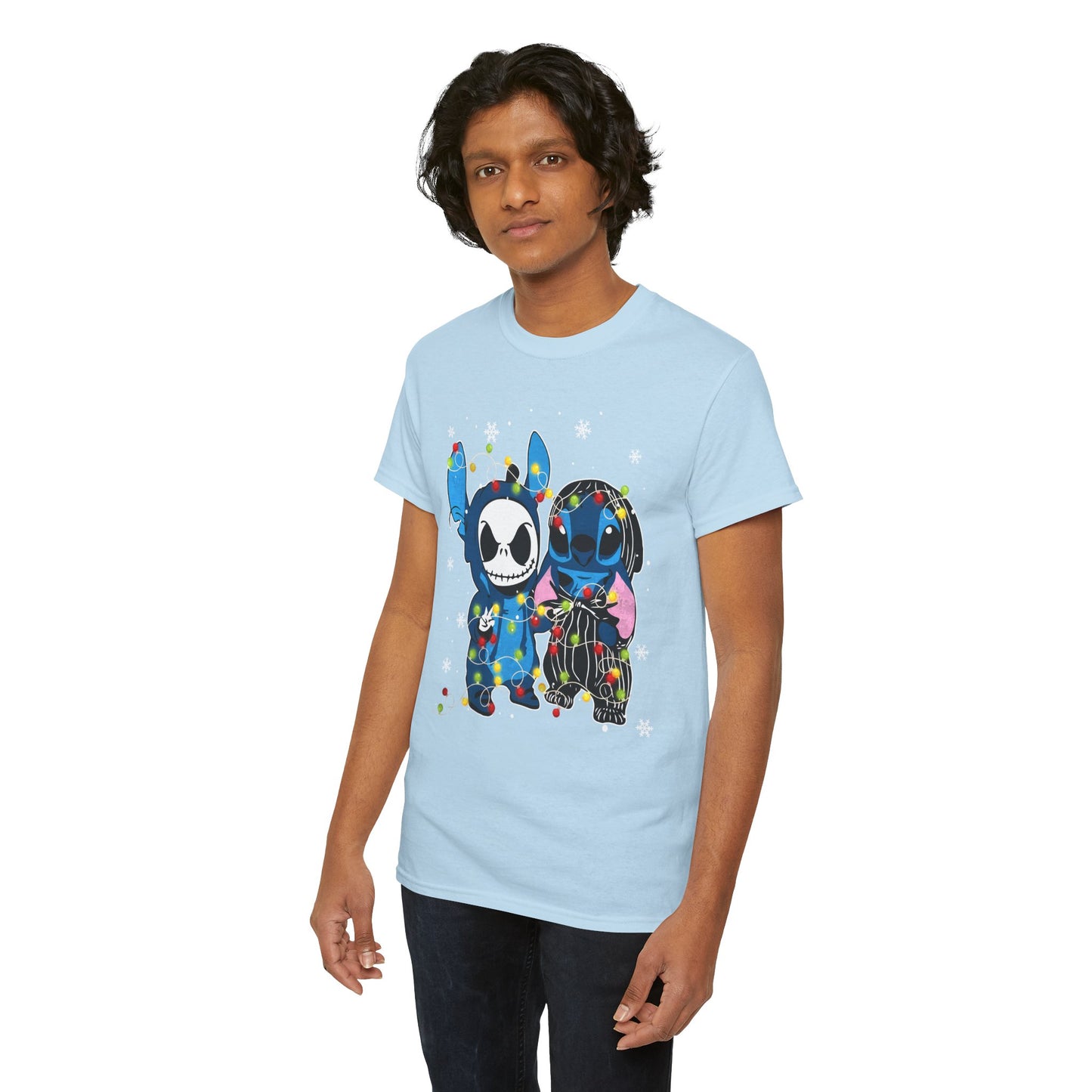 Cute Holiday Duo Christmas Unisex Heavy Cotton T-Shirt – Cartoon Alien & Skeleton Festive Tee