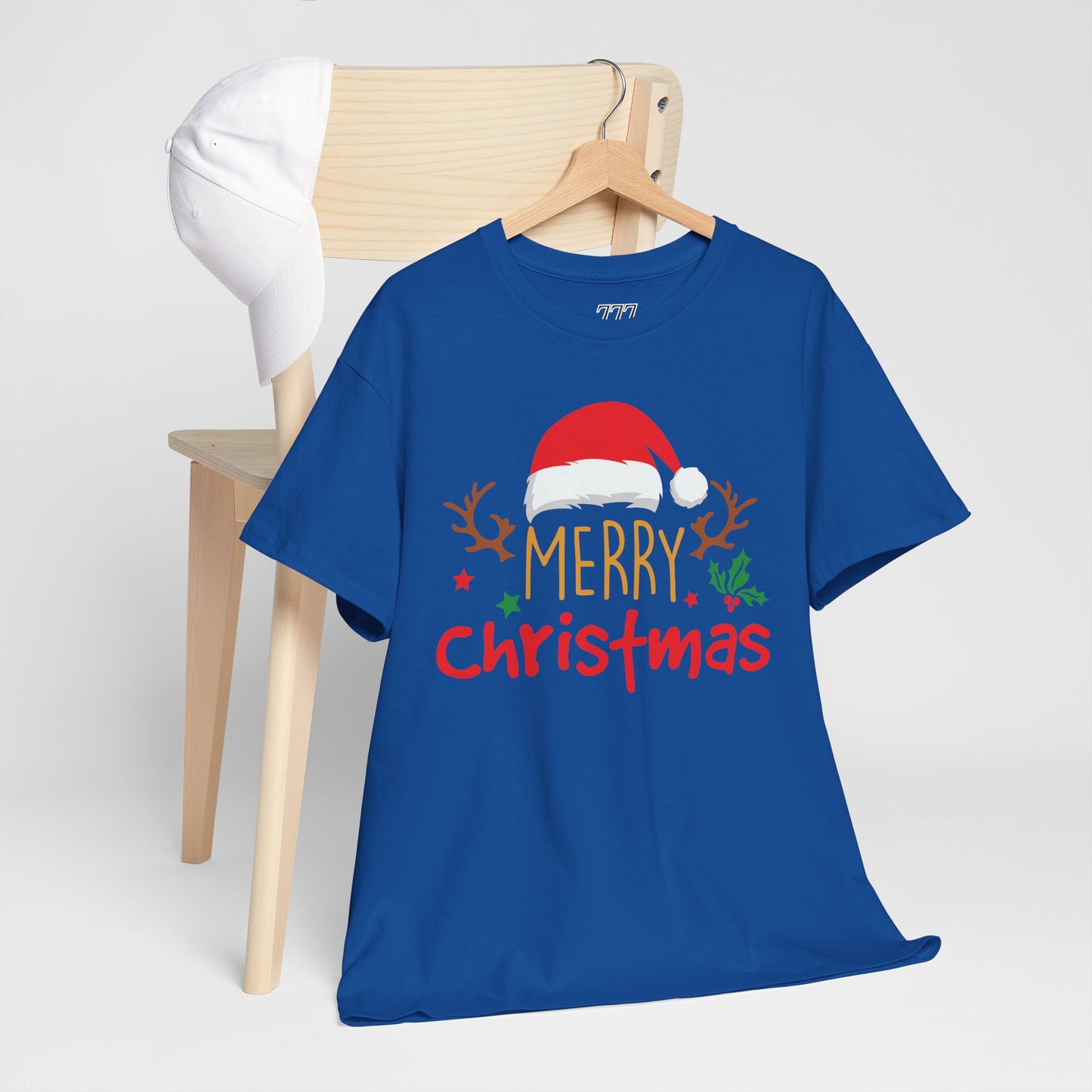 Merry Christmas Reindeer Unisex T-Shirt – Santa Hat Holiday Graphic Tee, Festive Xmas Shirt