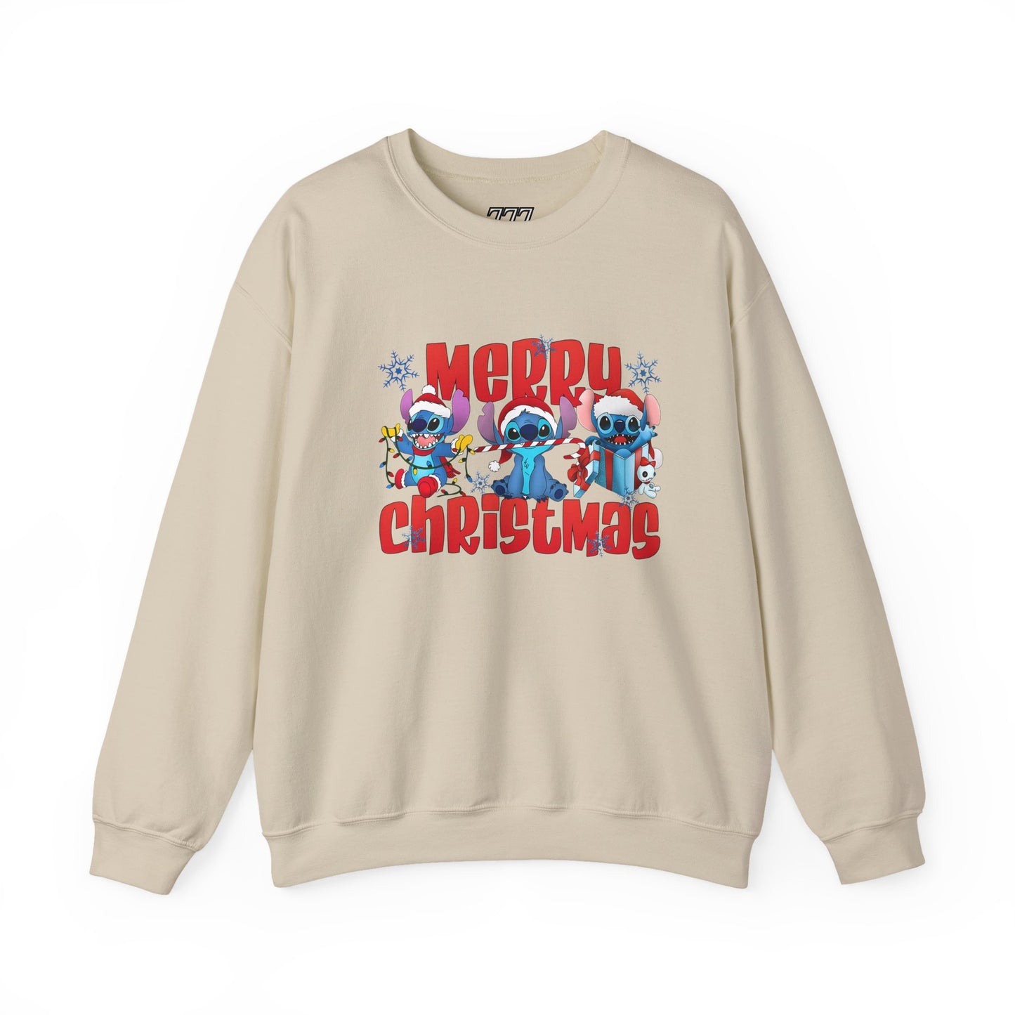 Merry Christmas Unisex Heavy Blend Crewneck Sweatshirt – Cute Blue Holiday Characters Sweater