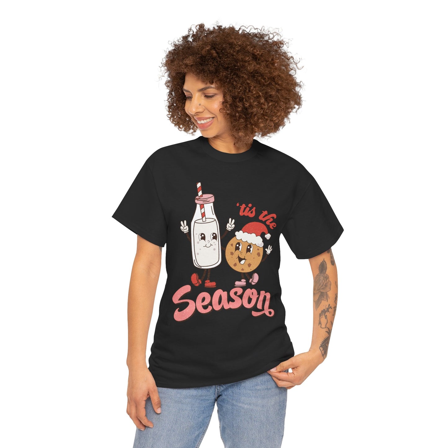 Tis The Season Milk & Cookie Christmas Unisex Heavy Cotton T-Shirt