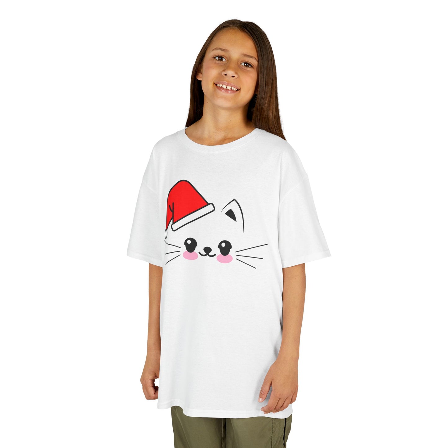 Cat Santa Kids Christmas T-Shirt – Cute Kawaii Cat Holiday Tee for Kids