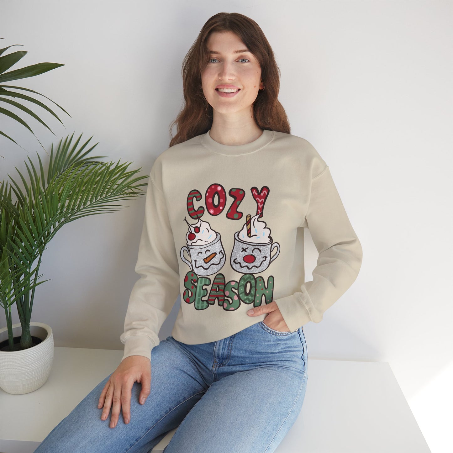 Cozy Season Christmas Unisex Heavy Blend Crewneck Sweatshirt – Cute Holiday Hot Cocoa Sweater