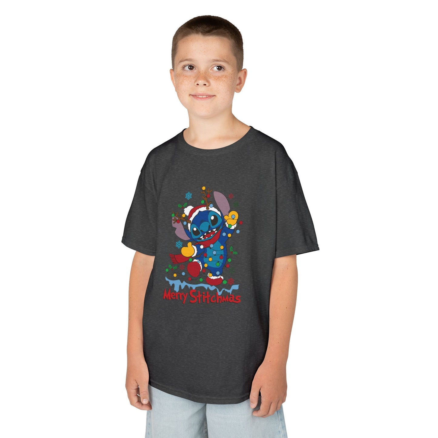 Merry Stitchmas Kids T-Shirt – Cute Holiday Alien Heavy Cotton Tee