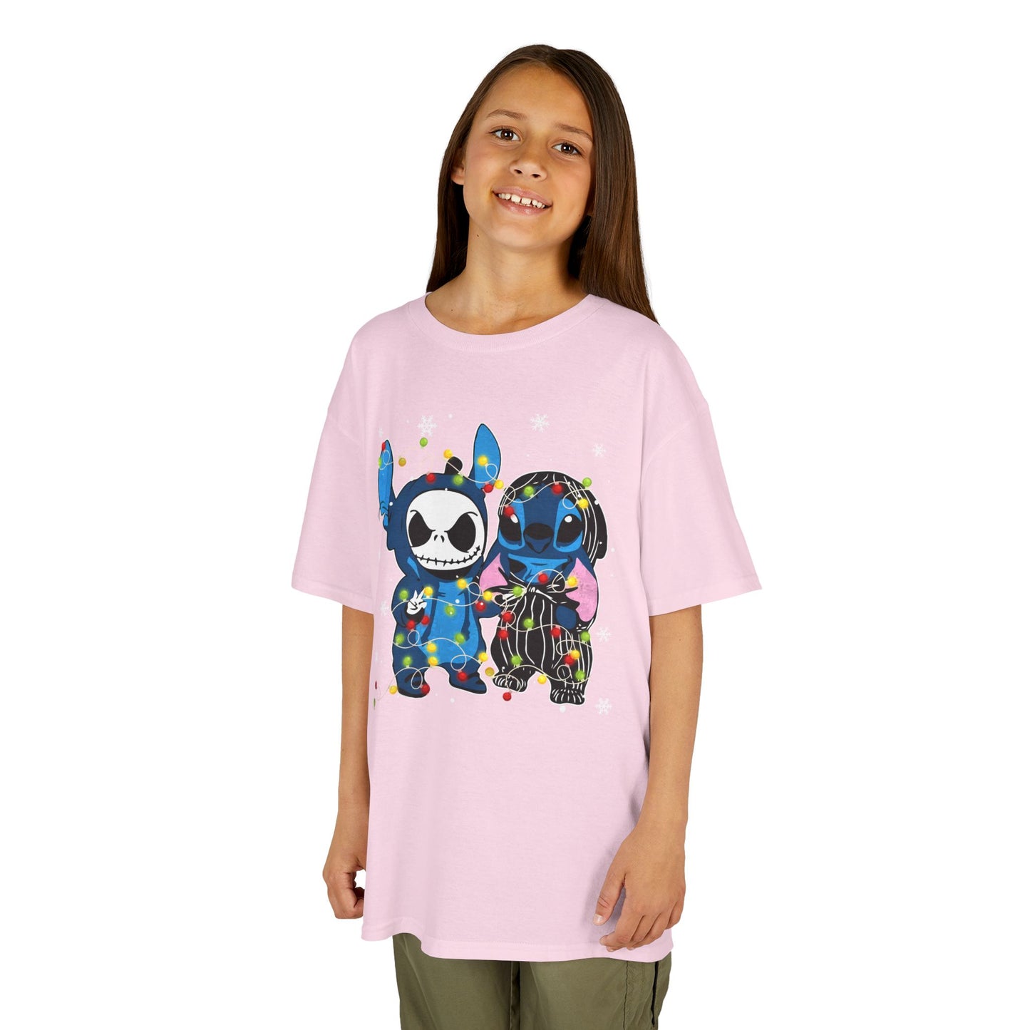 Cute Holiday Duo Christmas T-Shirt – Cartoon Alien & Skeleton Festive Unisex Kids Tee