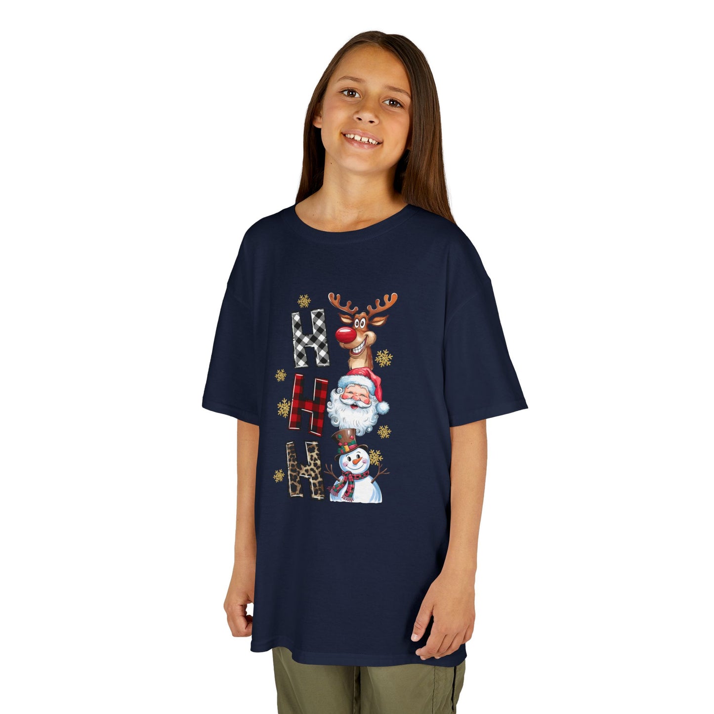 HO HO HO Kids Christmas T-Shirt – Santa, Reindeer & Snowman Holiday Tee