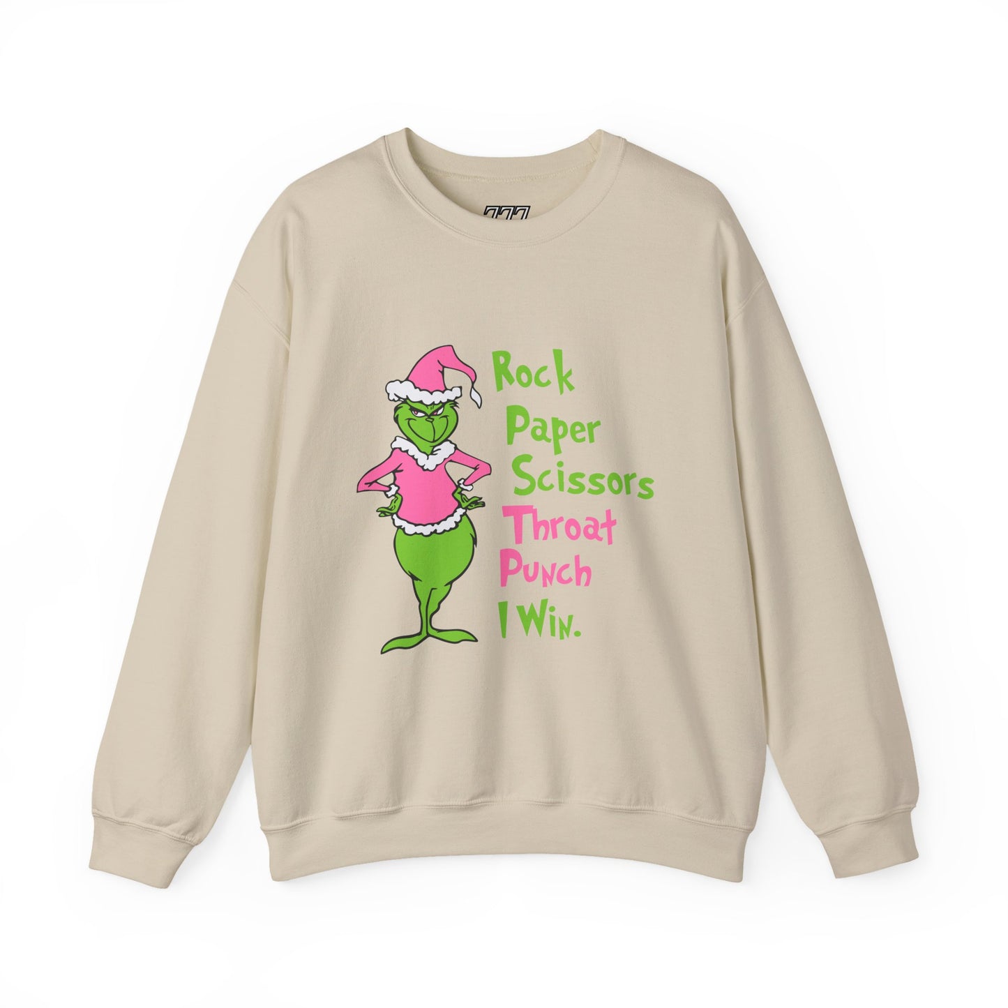 Rock Paper Scissors Throat Punch I Win Funny Christmas Grinch-Inspired Holiday Sweatshirt – Sarcastic Pink Santa Unisex Heavy Blend Crewneck