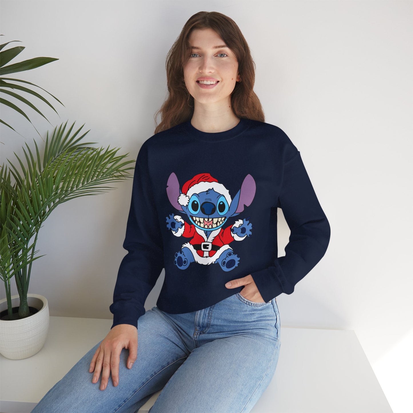 Alien Santa Christmas Crewneck – Cozy Blue Alien Holiday Sweatshirt (Unisex)