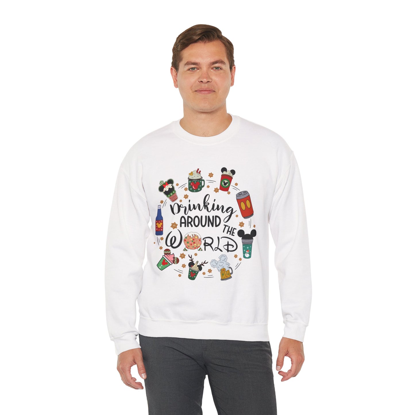 Drinking Around the World Christmas Crewneck – Fun Holiday Travel & Cocktail Sweatshirt (Unisex)