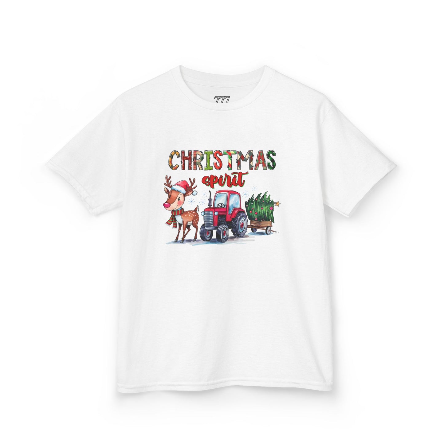Christmas Spirit Kids T-Shirt – Cute Reindeer & Red Tractor Holiday Tee