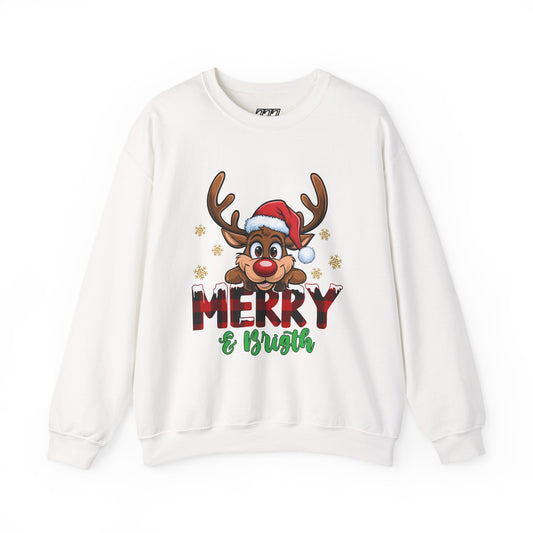 Merry & Bright Unisex Heavy Blend Crewneck Sweatshirt – Cute Christmas Reindeer Holiday Sweater