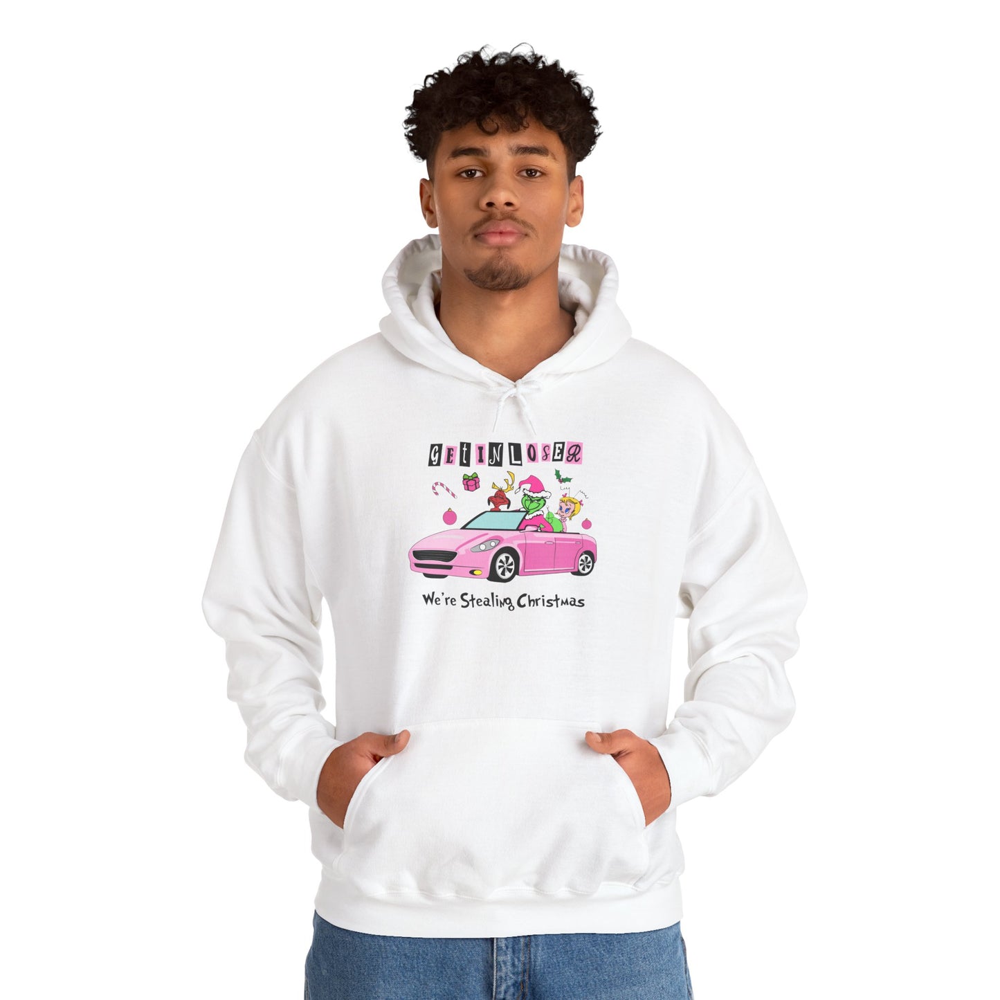 Get In Loser We’re Stealing Christmas Hoodie – Funny Green Holiday Creature Sweatshirt (Unisex)