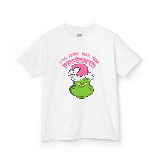 I’m Here for the Presents Kids Christmas T-Shirt – Funny Holiday Santa Hat Tee