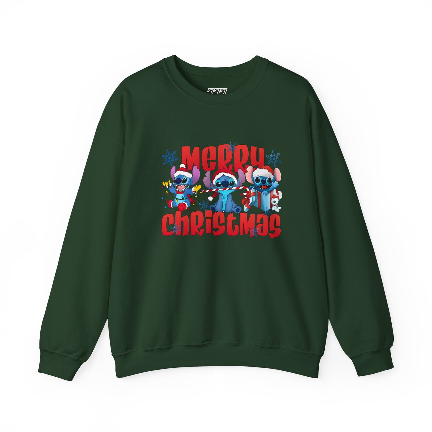 Merry Christmas Unisex Heavy Blend Crewneck Sweatshirt – Cute Blue Holiday Characters Sweater