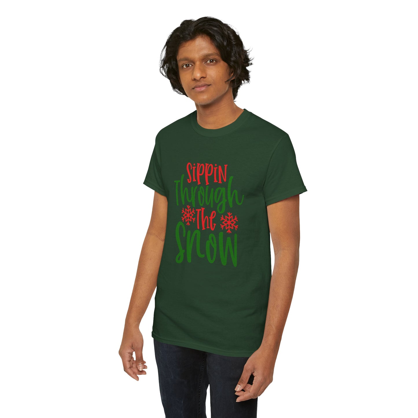 Sippin’ Through The Snow T-Shirt – Festive Holiday Beverage Unisex Heavy Cotton Tee