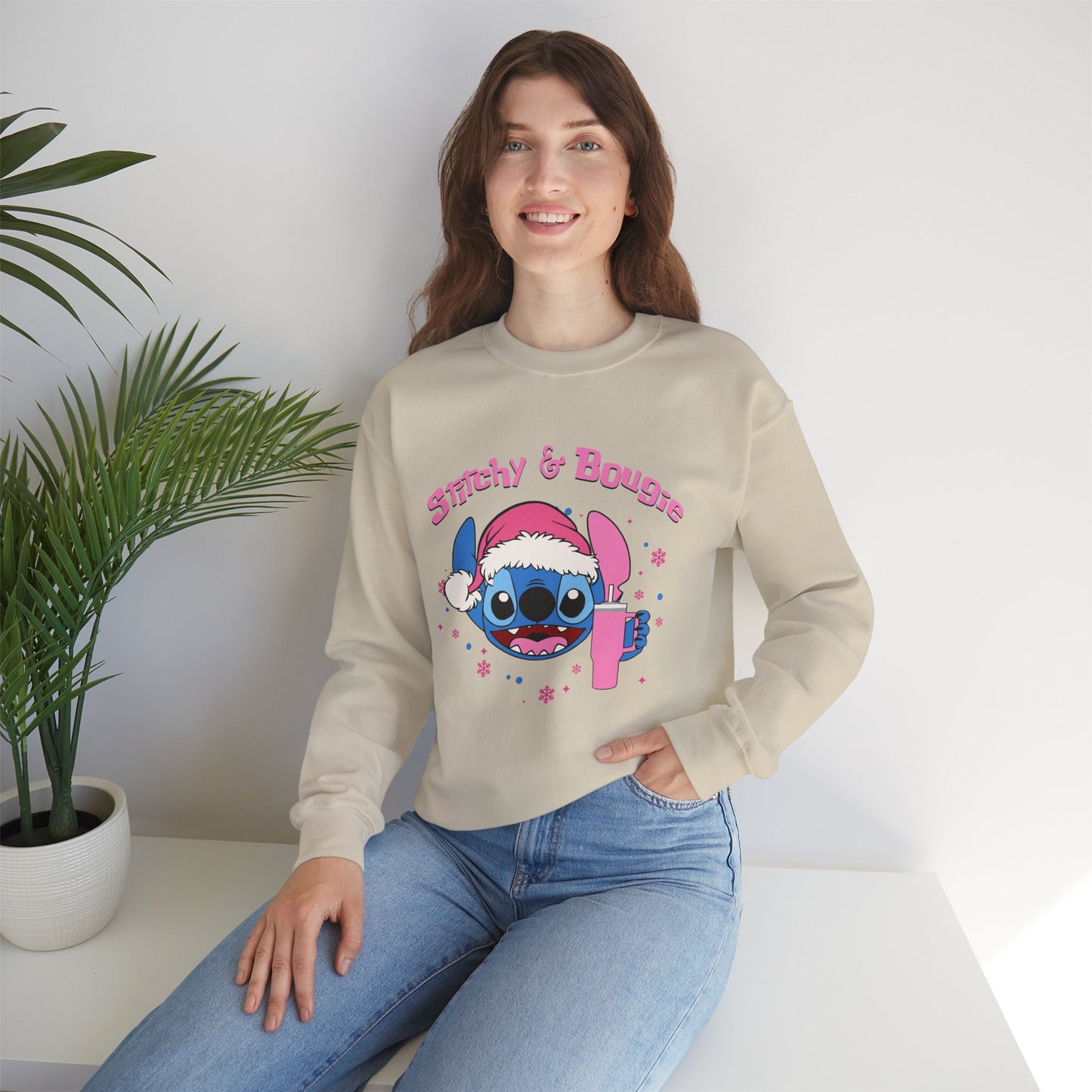 Stitchy & Bougie Christmas Sweatshirt – Cute Holiday Alien Women’s Heavy Blend Crewneck