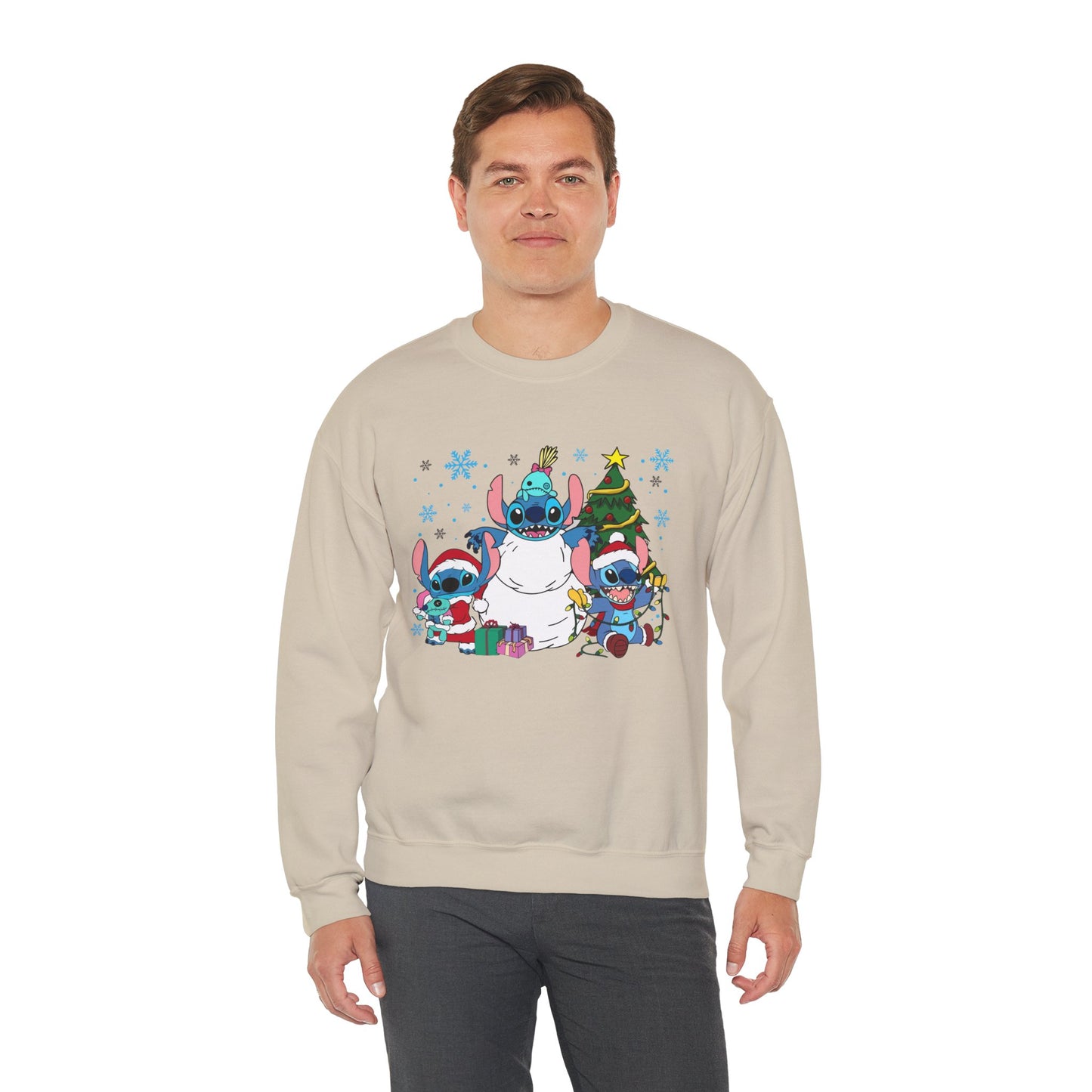 Stitch Christmas Vibes Sweatshirt – Cute Holiday Trio Unisex Heavy Blend Crewneck