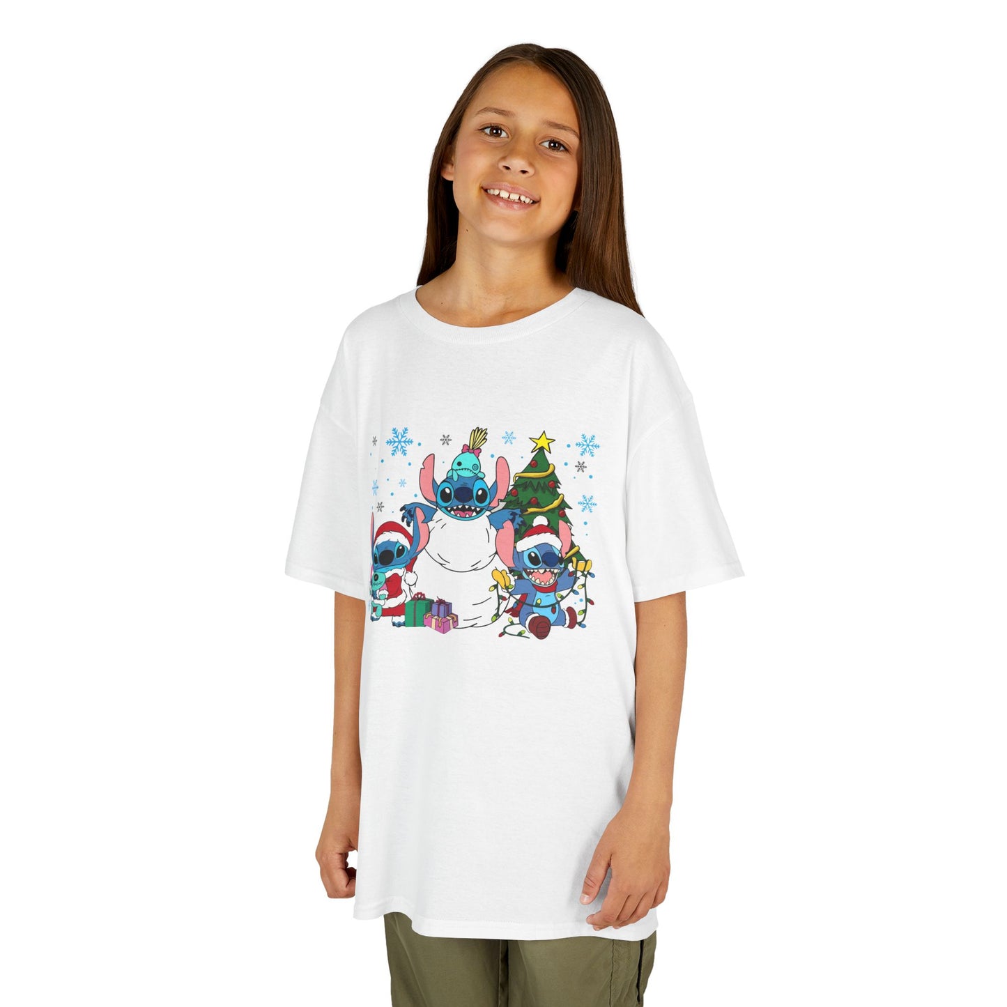 Stitch Christmas Vibes Kids T-Shirt – Cute Holiday Trio Heavy Cotton Tee