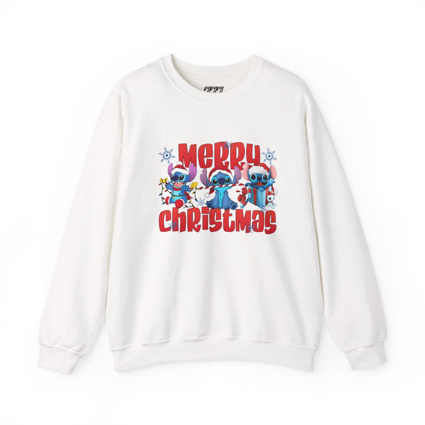 Merry Christmas Unisex Heavy Blend Crewneck Sweatshirt – Cute Blue Holiday Characters Sweater