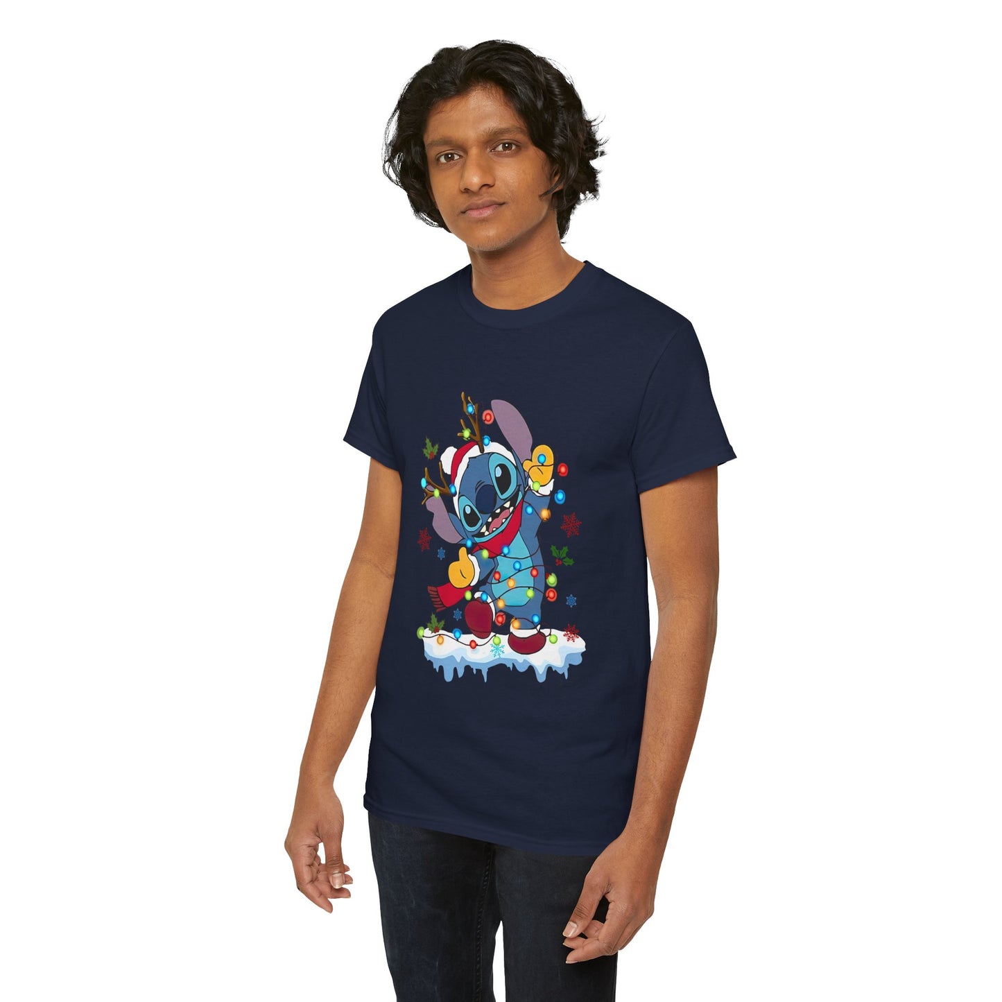 Festive Blue Alien Christmas Lights T-Shirt – Cute Holiday Unisex Tee