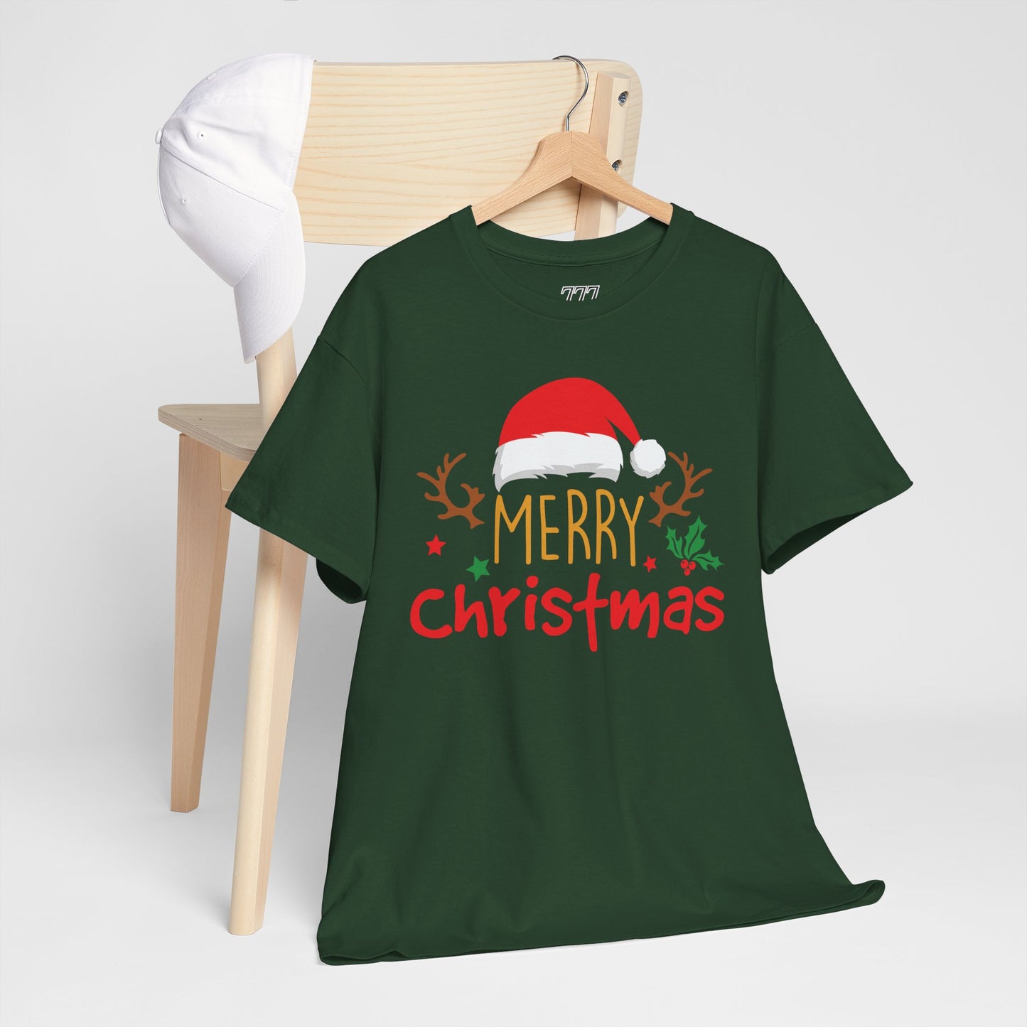Merry Christmas Reindeer Unisex T-Shirt – Santa Hat Holiday Graphic Tee, Festive Xmas Shirt