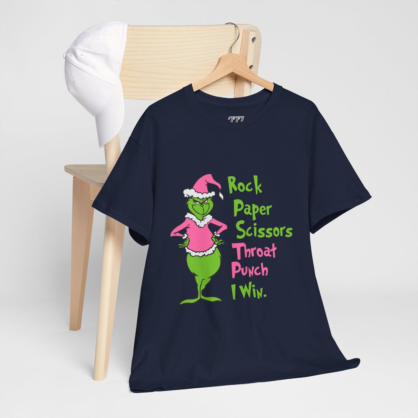 Rock Paper Scissors Throat Punch I Win Funny Christmas Grinch-Inspired Holiday Tee – Sarcastic Pink Santa Unisex Heavy Cotton T-Shirt