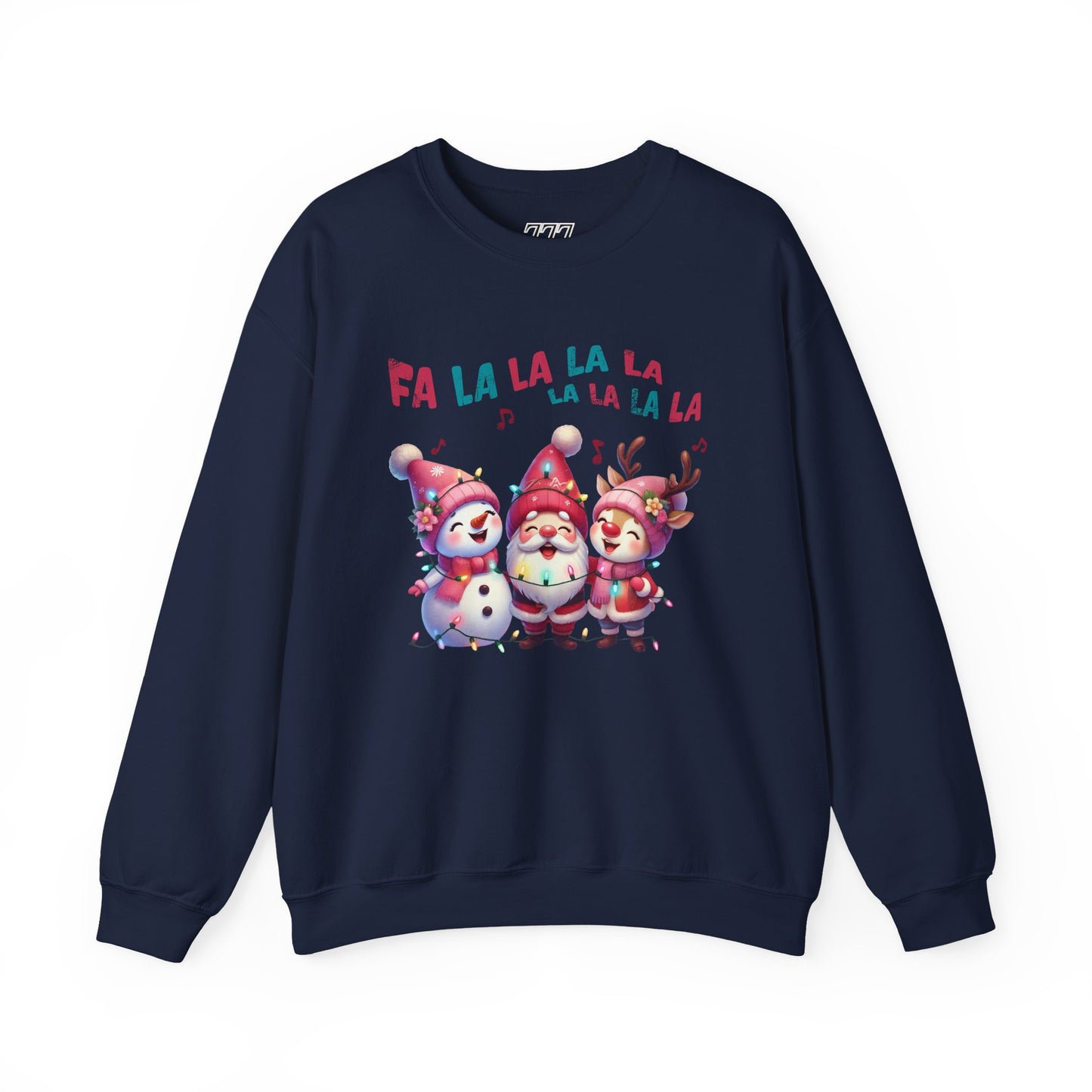 Festive Caroling Trio Christmas Crewneck – Cute Santa, Snowman & Reindeer Holiday Sweatshirt (Unisex)