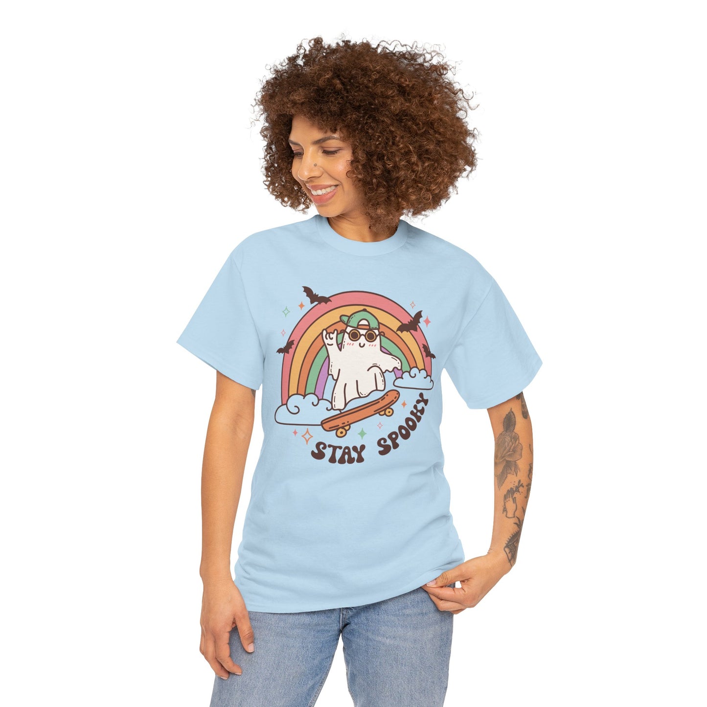 Stay Spooky Ghost Skater Unisex Heavy Cotton T-Shirt