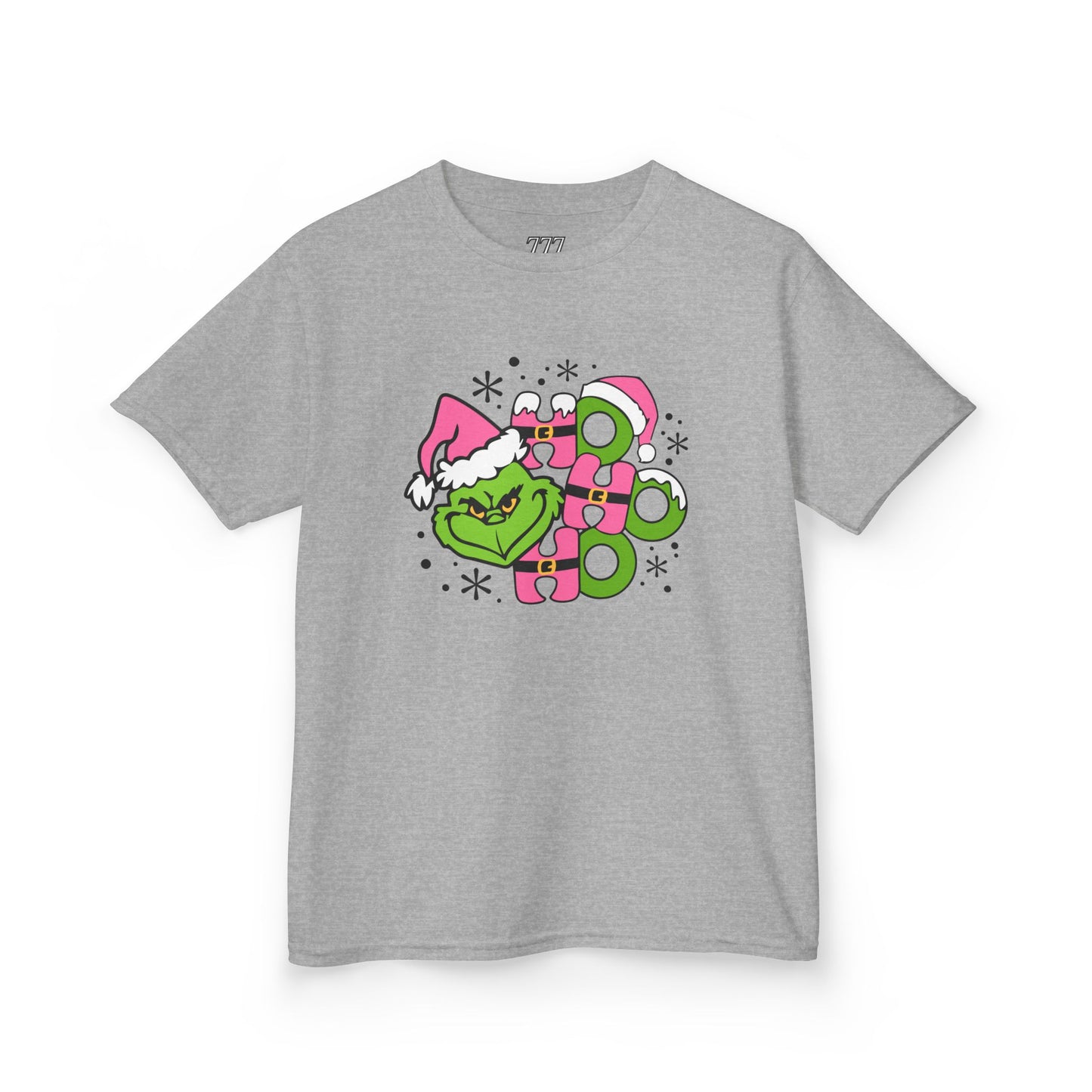 HO HO HO Cute Christmas Grinch-Inspired Kids Holiday T-Shirt – Pink Santa Festive Kids Heavy Cotton Tee
