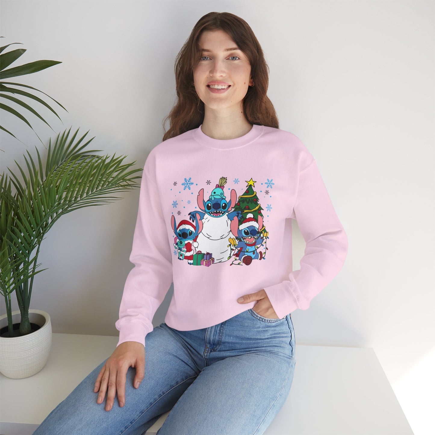 Stitch Christmas Vibes Sweatshirt – Cute Holiday Trio Unisex Heavy Blend Crewneck
