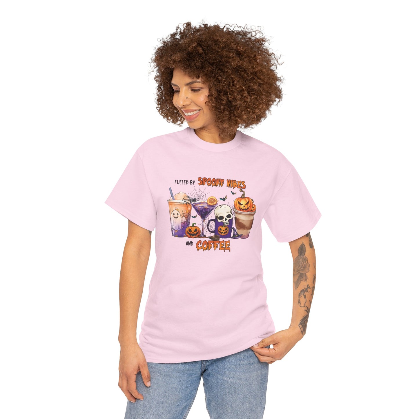 Fueled By Spooky Vibes And Coffee Unisex Heavy Cotton T-Shirt