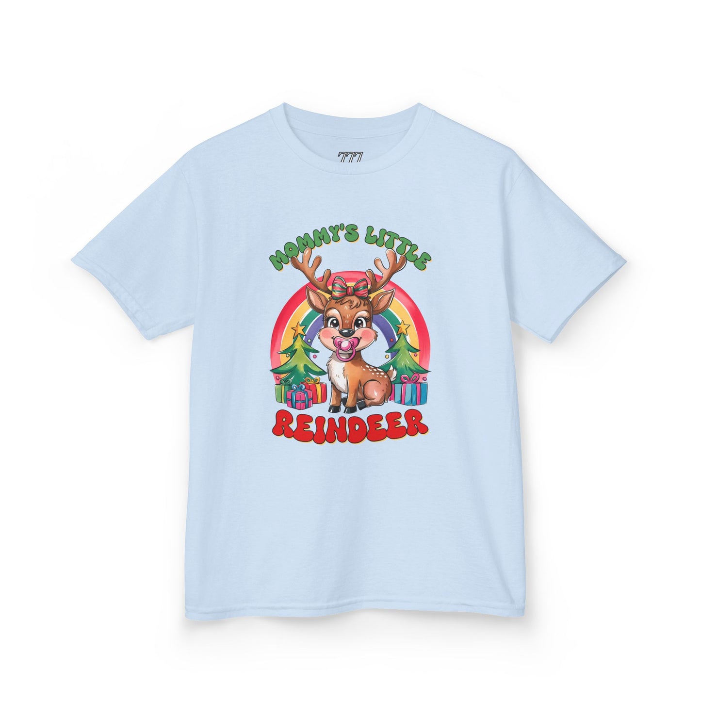 Mommy’s Little Reindeer Kids Christmas T-Shirt – Cute Holiday Reindeer Heavy Cotton Tee